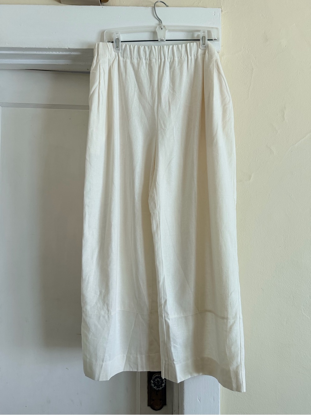 Wide Leg Cream Pants with Elastic Waistband